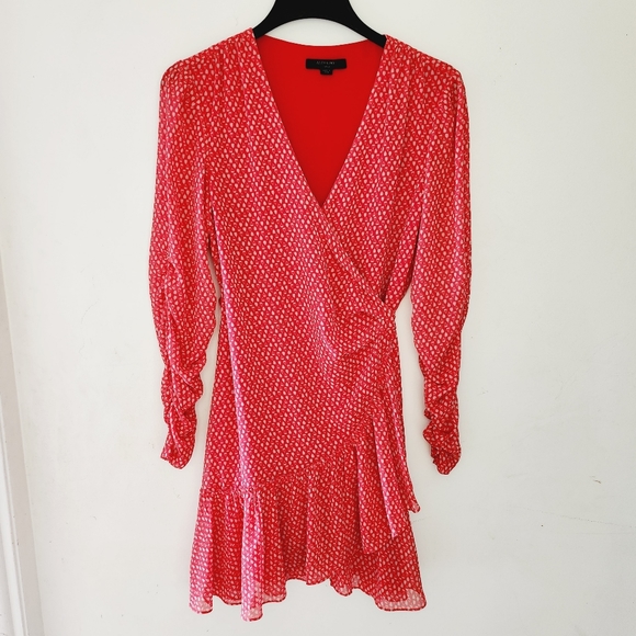 ALL SAINTS Flores hearts print wrap dress, ruched sleeve - Picture 3 of 9